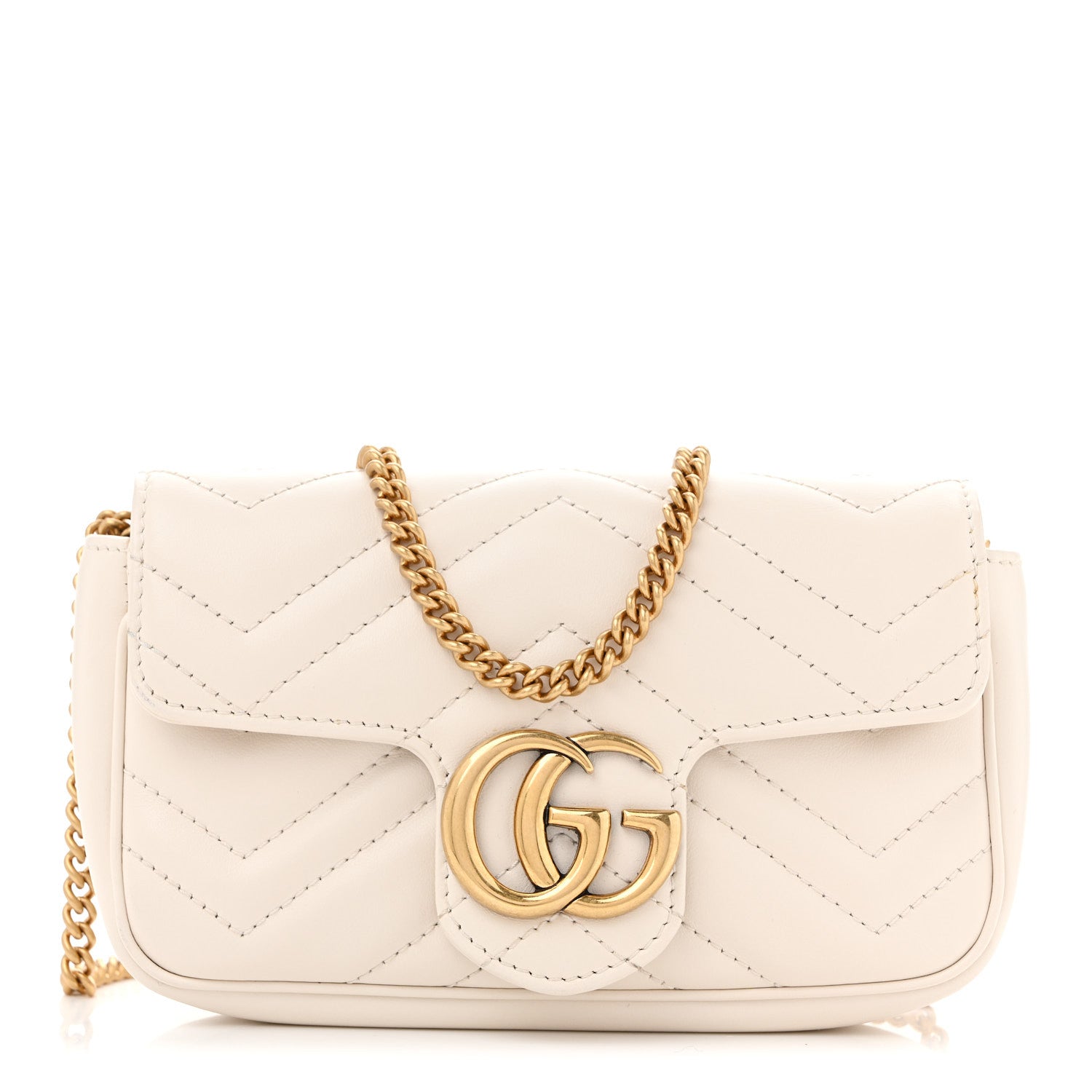 Gucci Calfskin Matelasse Super Mini GG Marmont Shoulder Bag White 1 of 13