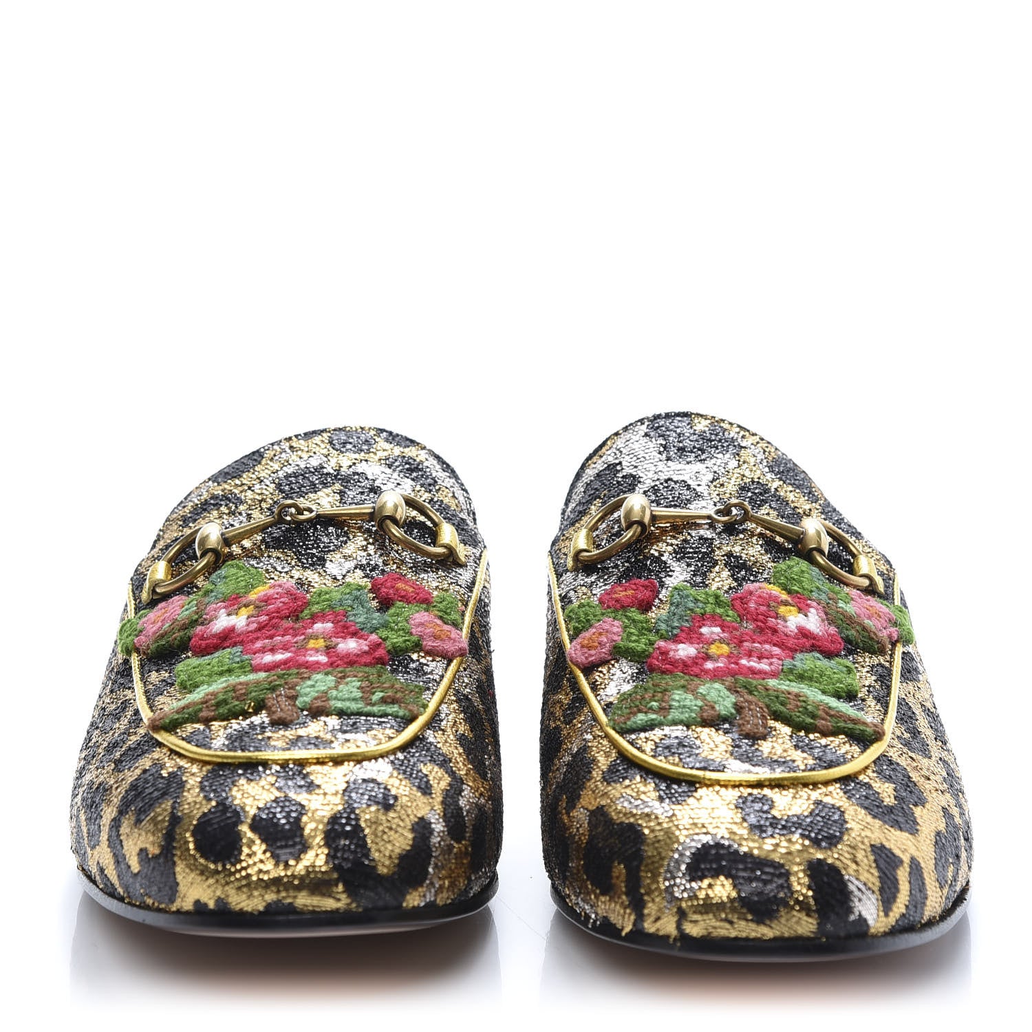 Gucci Lurex Jacquard Leopard Embroidered Womens Princetown Slippers 39.5 Black Gold 2 of 9