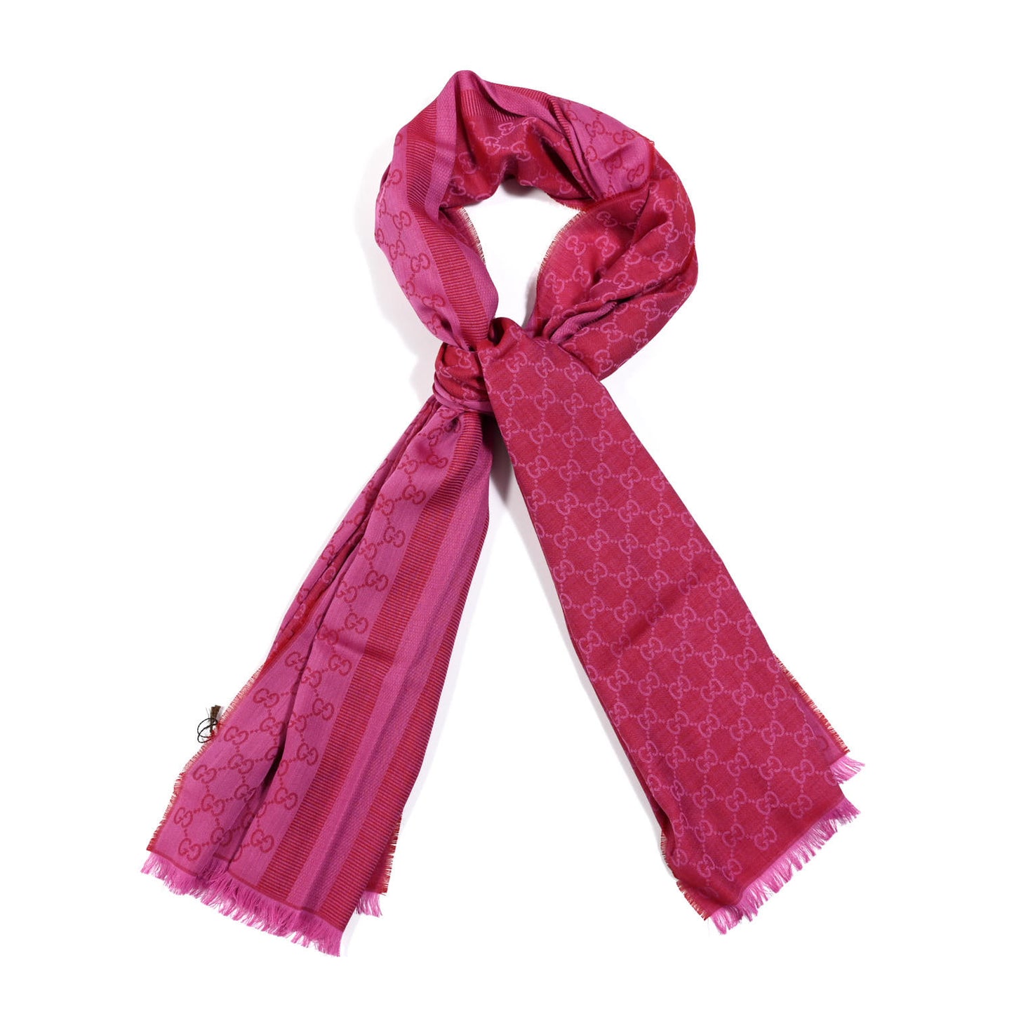 Wool Silk GG Monogram GGWeblong Fringe Scarf Shawl Red Pink