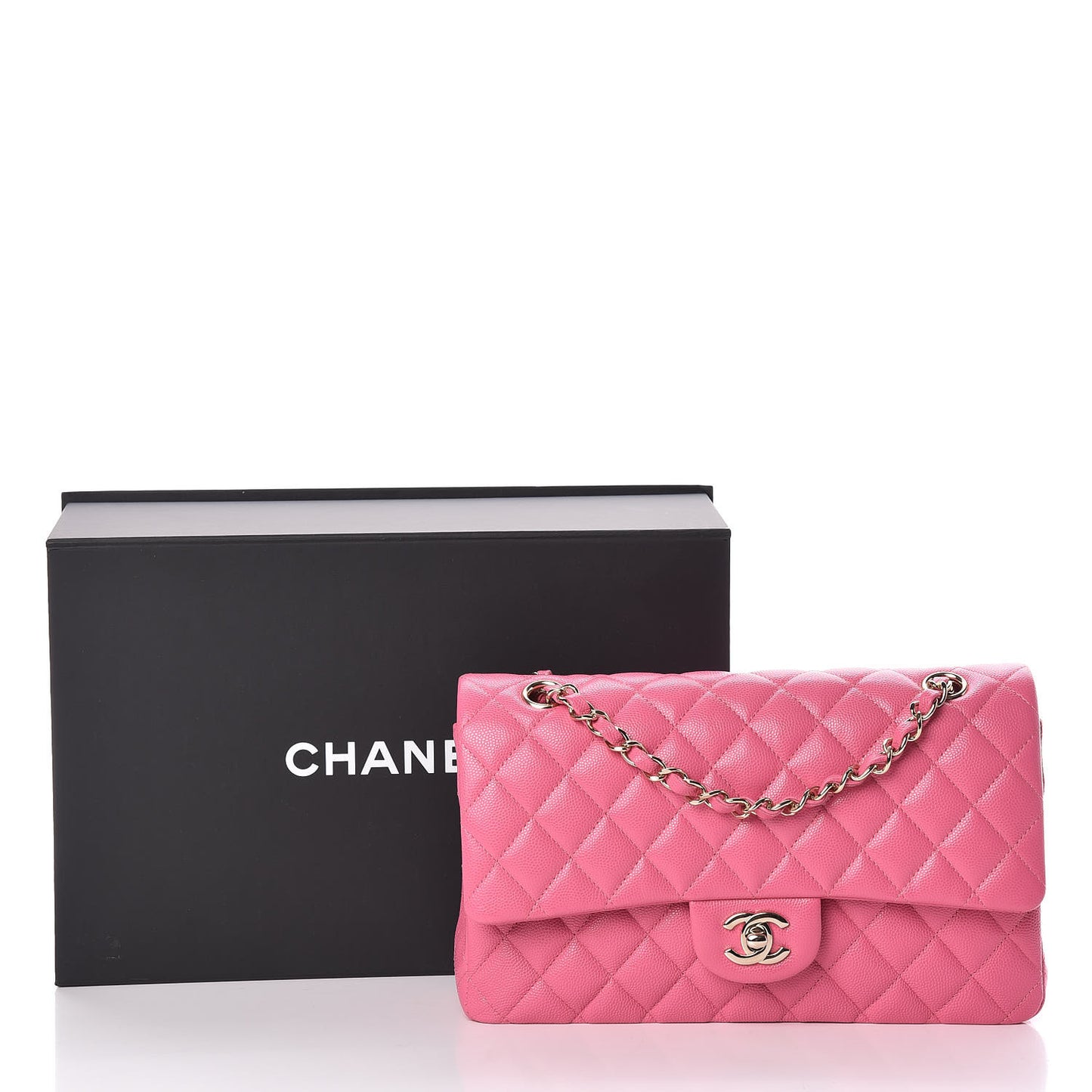Caviar Quilted Medium Double Flap Pink