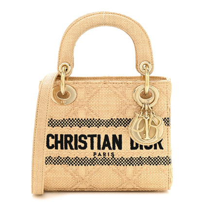 Christian Dior Raffia Woven Cannage Embroidered Mini Lady D-Lite Natural Black 1 of 10