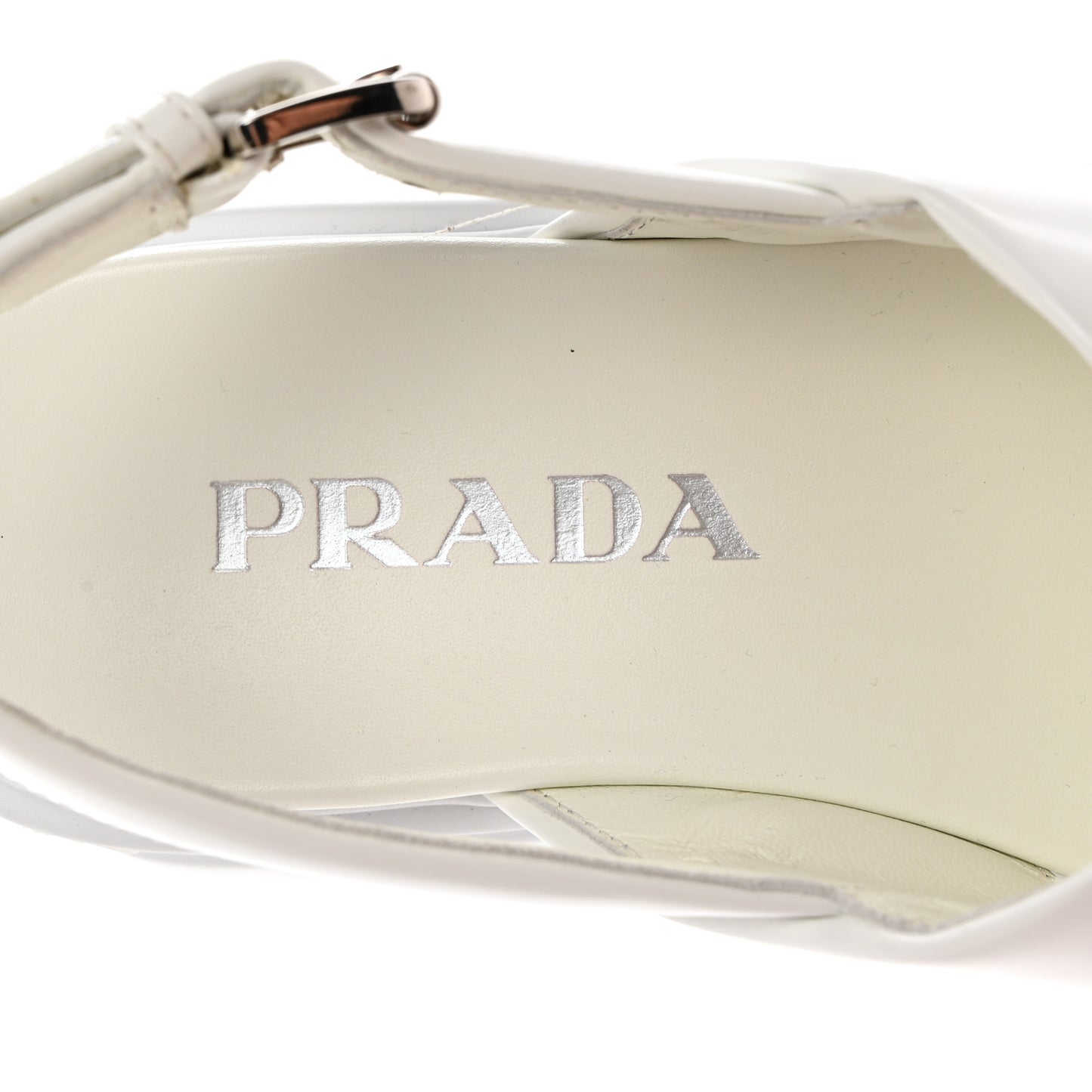Spazzolato Metal Triangle Logo Padded Monolith 55mm Slingback Sandals 38 White
