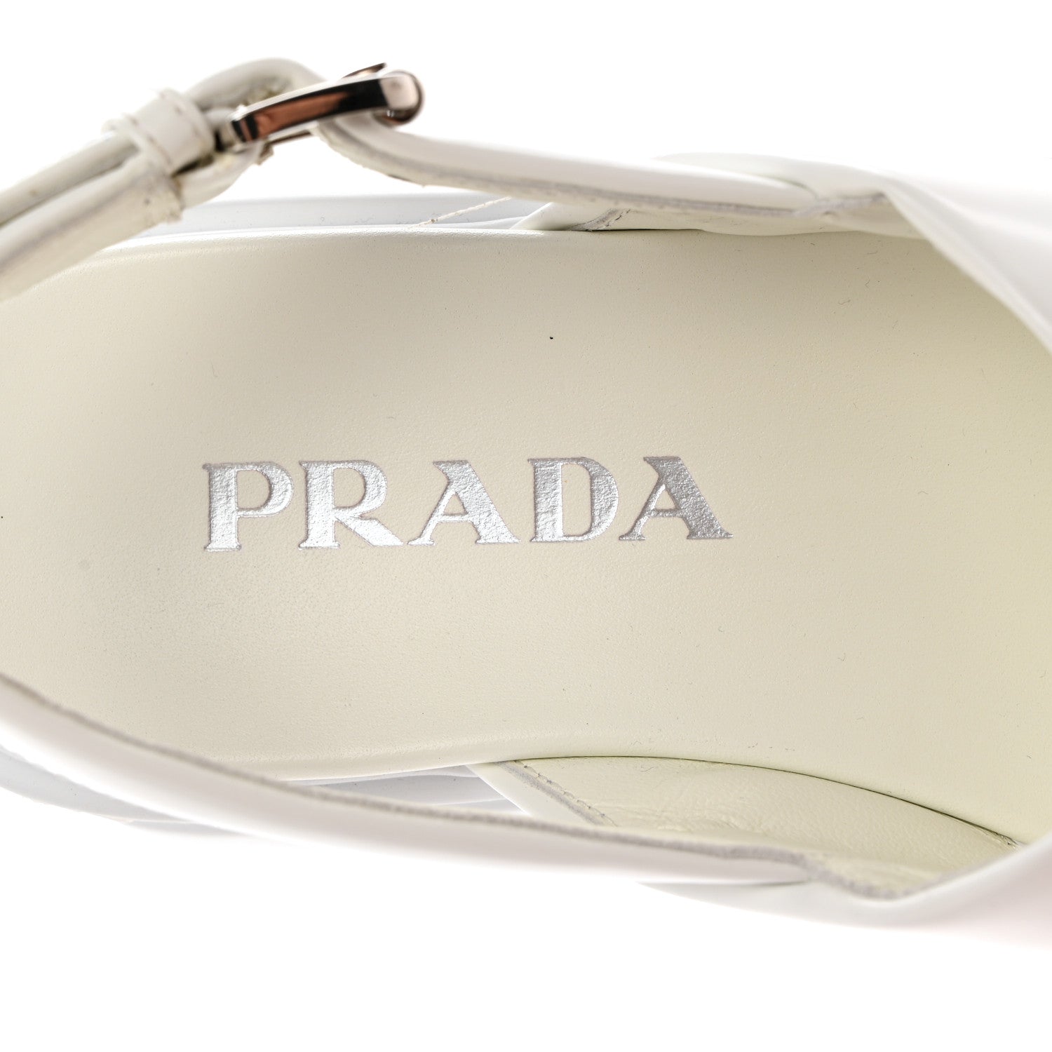 Prada Spazzolato Metal Triangle Logo Padded Monolith 55mm Slingback Sandals 38 White 6 of 9
