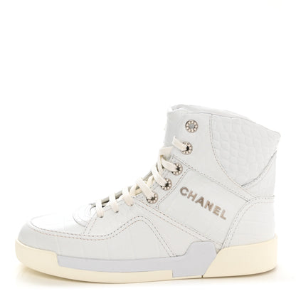 Chanel Calfskin Crocodile Embossed Cocodile High Top Sneakers 40 White 1 of 10