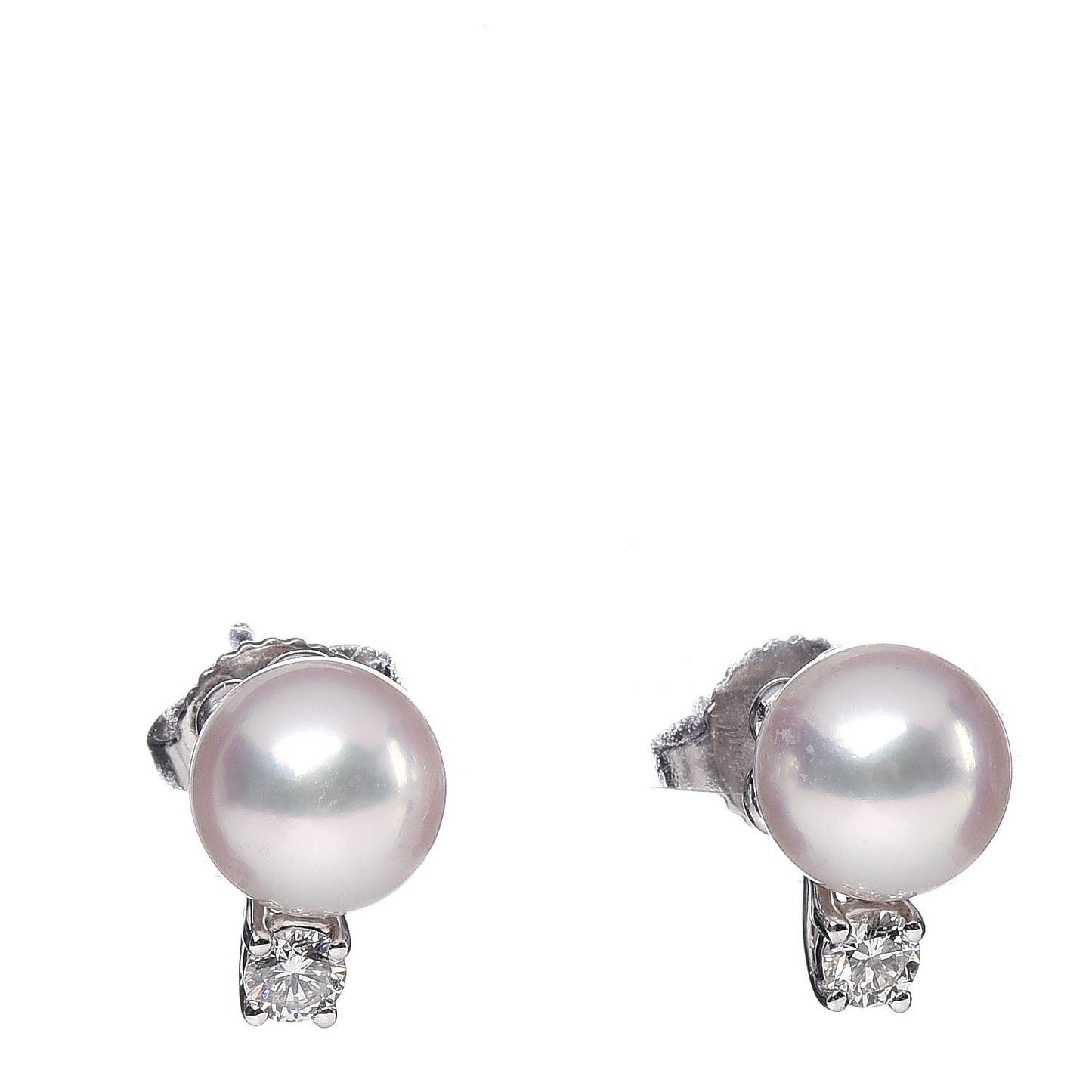 18K White Gold Diamond Akoya Pearl 7-7.5mm Signature Earrings