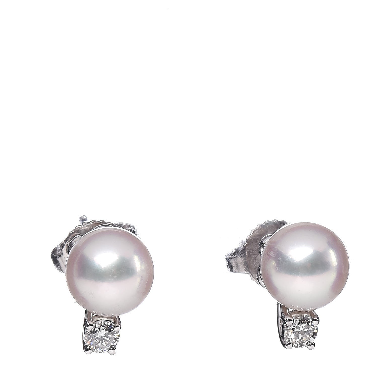 Tiffany 18K White Gold Diamond Akoya Pearl 7-7.5mm Signature Earrings 1 of 5