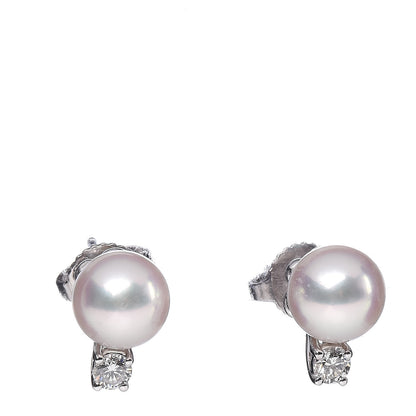 Tiffany 18K White Gold Diamond Akoya Pearl 7-7.5mm Signature Earrings 1 of 5