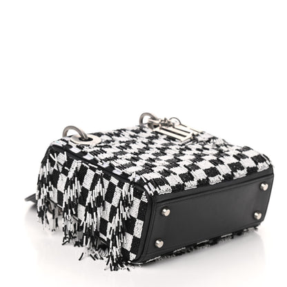 Christian Dior Calfskin Beaded Fringe Checkered Mini Lady Dior Black White 5 of 8