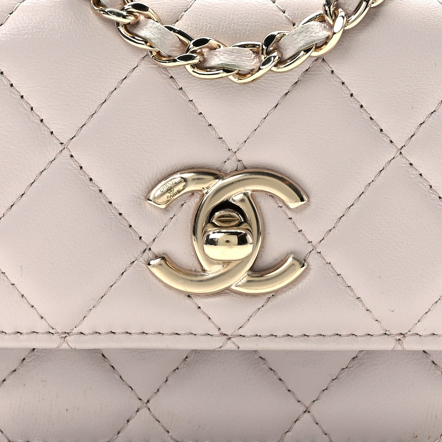 Lambskin Quilted Trendy CC Card Holder On Chain Light Purple
