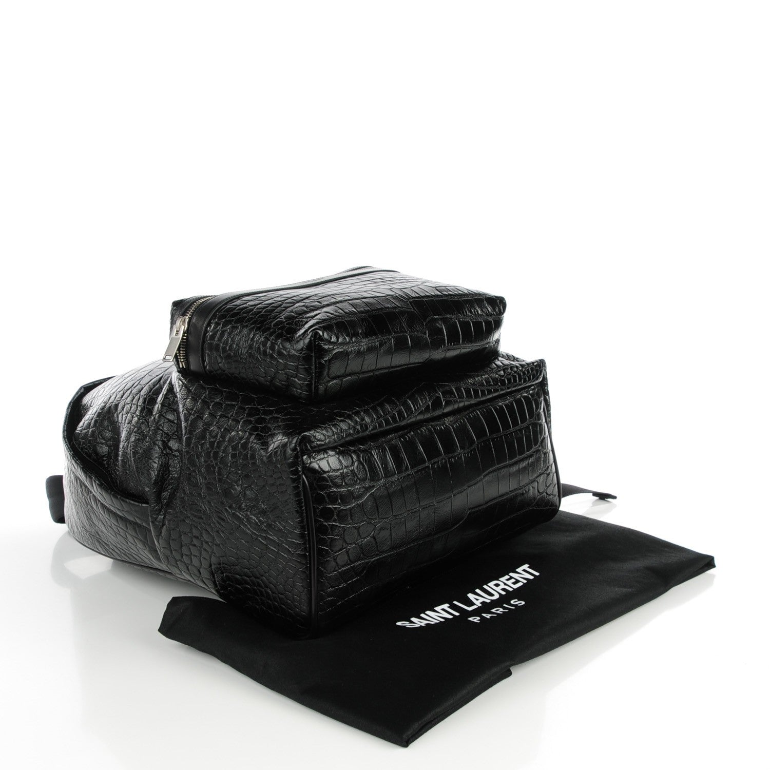 Saint Laurent Calfskin Crocodile Embossed Hunting Backpack Black 4 of 7