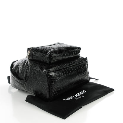 Saint Laurent Calfskin Crocodile Embossed Hunting Backpack Black 4 of 7
