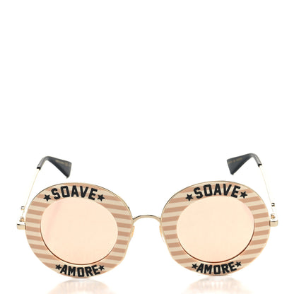 Gucci Metal Acetate Striped Soave Amore Round Frame Sunglasses GG0113S Gold Pink 2 of 7
