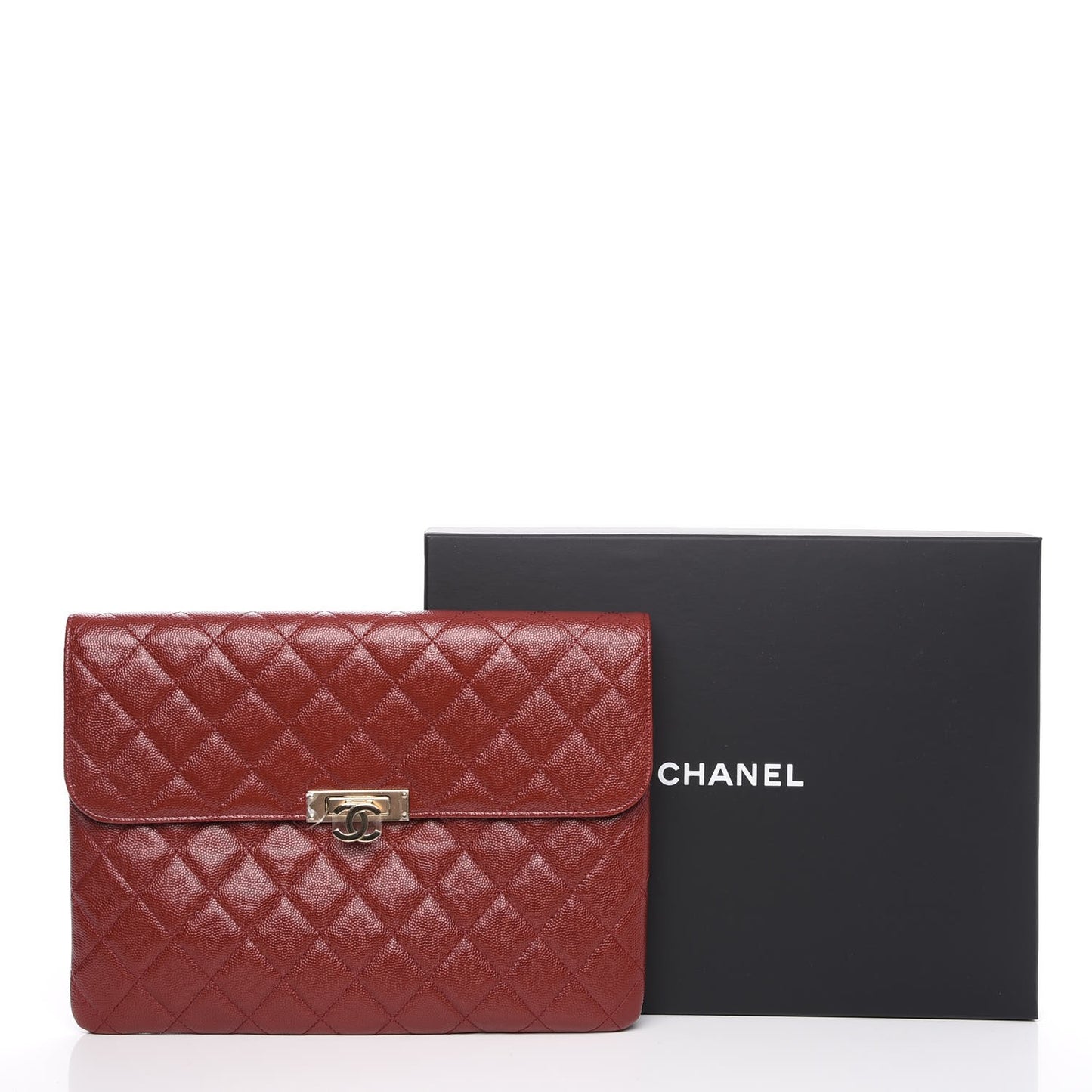 Caviar Quilted Medium Golden Class Pouch Dark Red