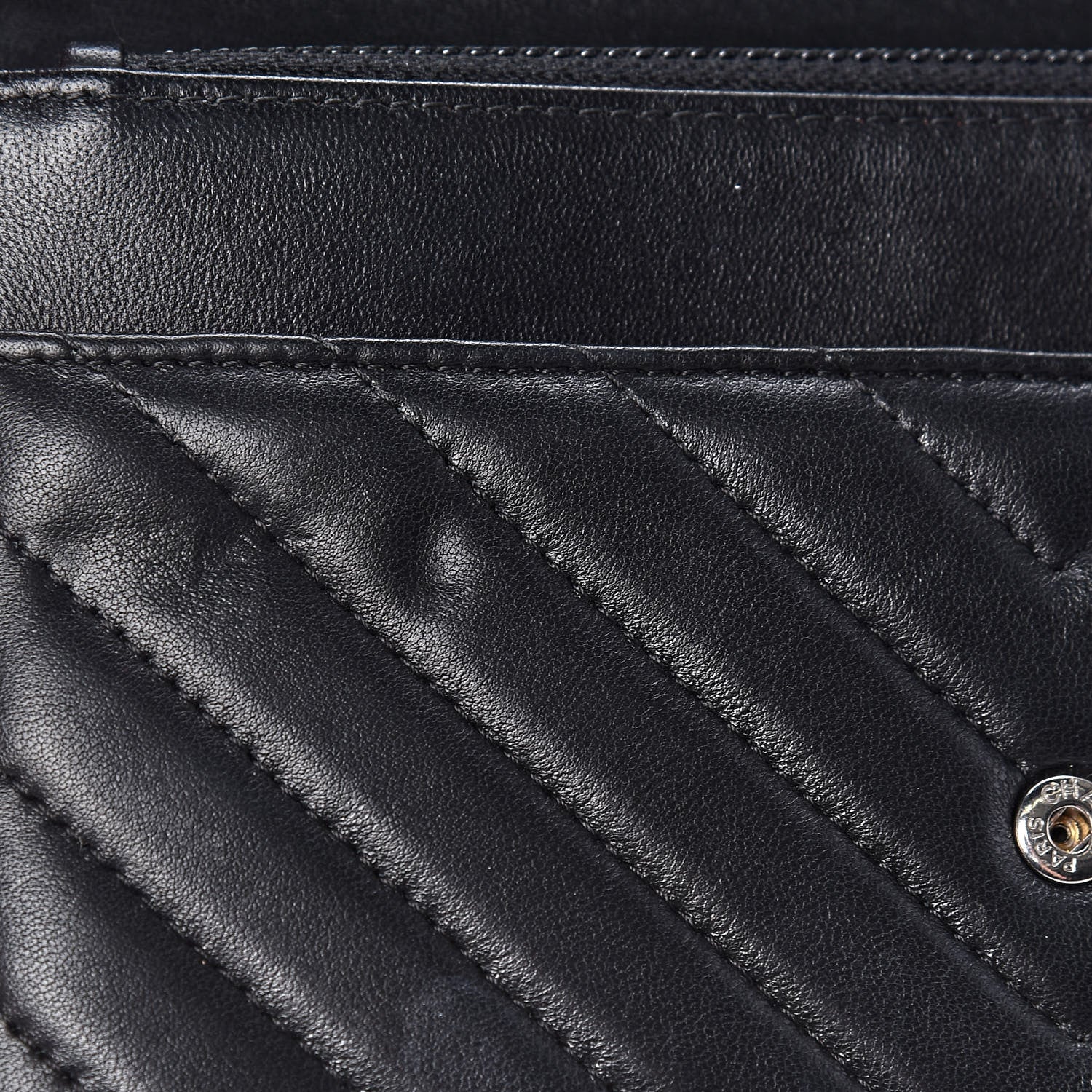 Chanel Lambskin Chevron Quilted Wallet On Chain WOC Black 11 of 14