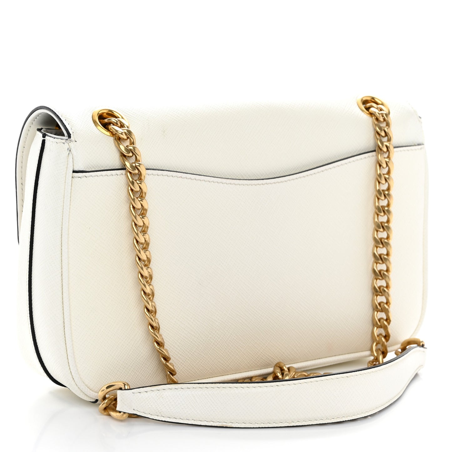 Saffiano Flap Shoulder Bag White