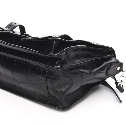 Proenza Schouler Calfskin Crocodile Embossed Medium PS1 Satchel Black 11 of 12