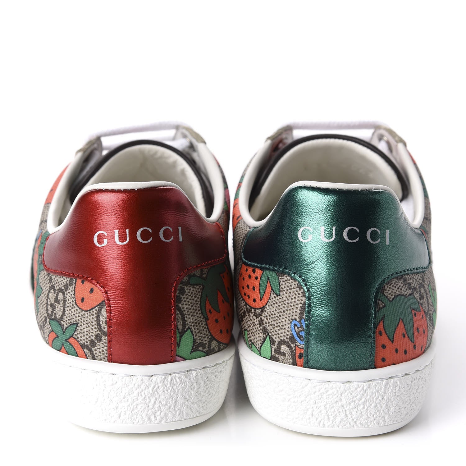 Gucci GG Supreme Monogram Strawberry Web Womens Ace Sneakers 35 Beige Multicolor Red Green 6 of 10