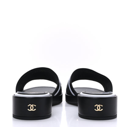 Chanel Lambskin Embroidered CC Mule Sandal 39 Black White 5 of 9