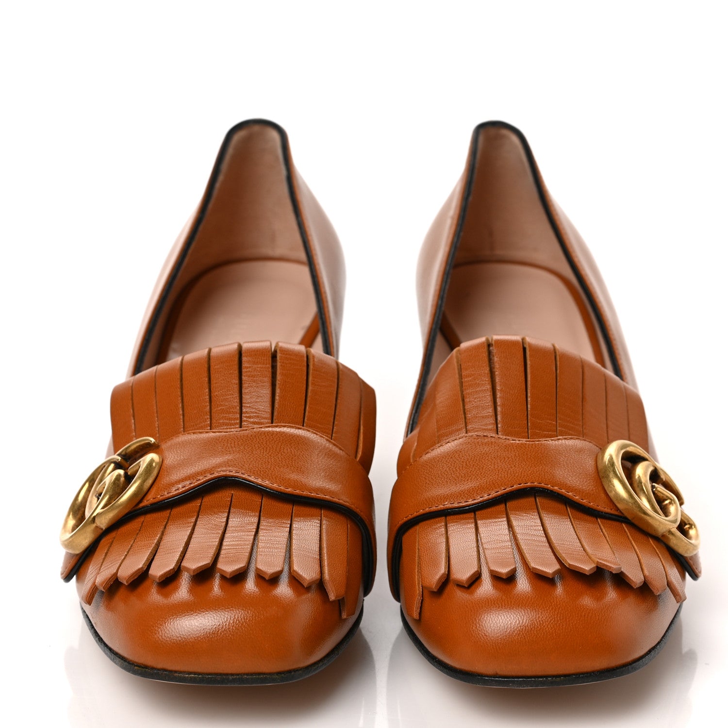 Gucci Malaga Kid GG Marmont Fringe 50mm Loafer Pumps 36 Cognac 2 of 9
