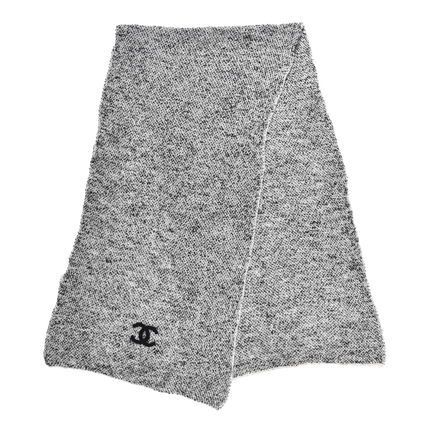 Chanel Cashmere Silk Wool CC Stole Black White 1 of 4