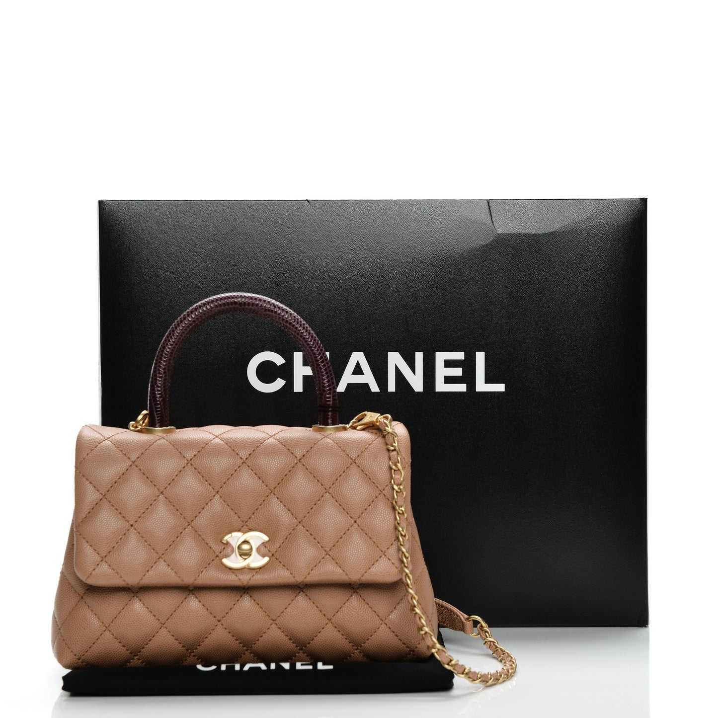 Caviar Lizard Quilted Mini Coco Handle Flap Beige