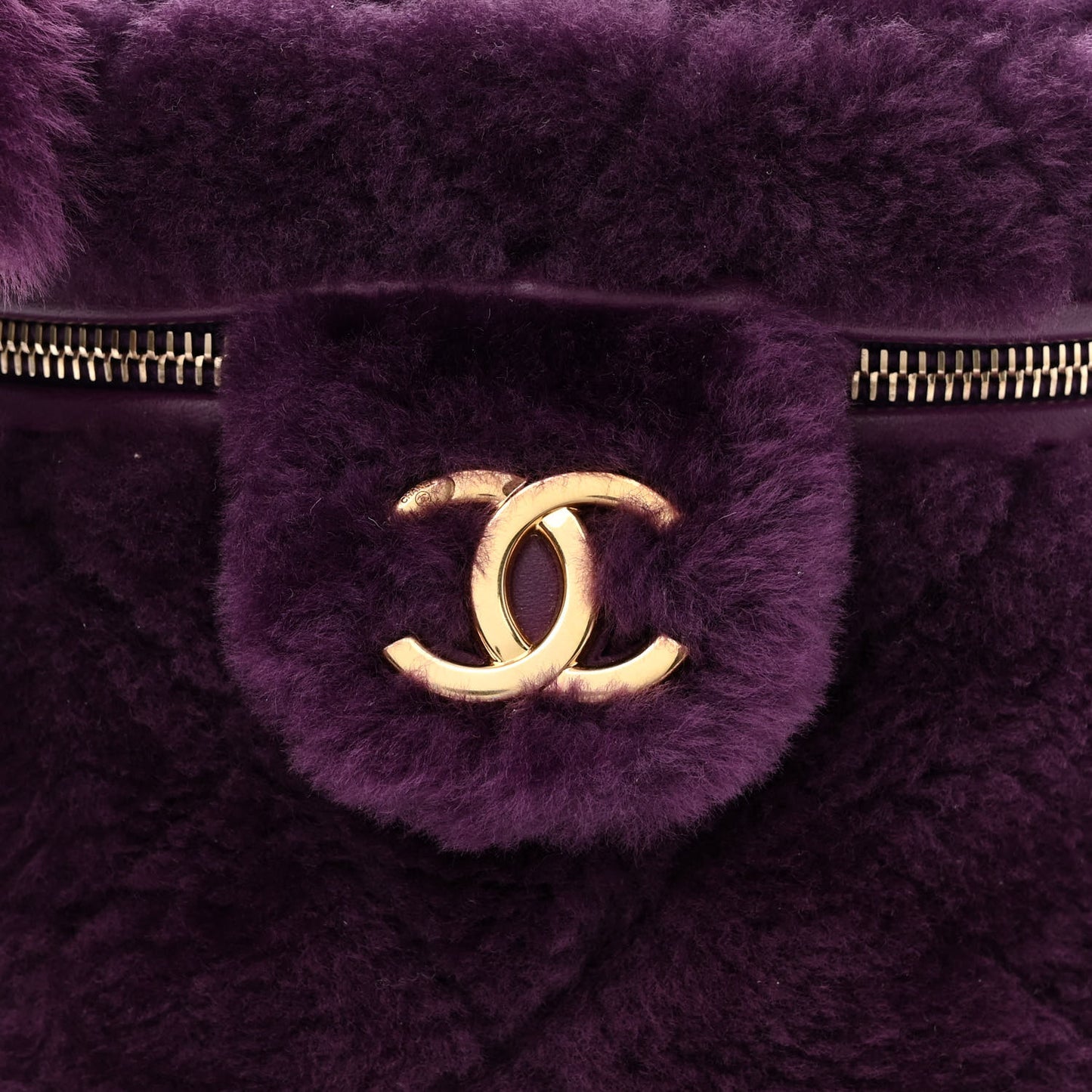 Shearling Lambskin Quilted Small Vanity Case Purple