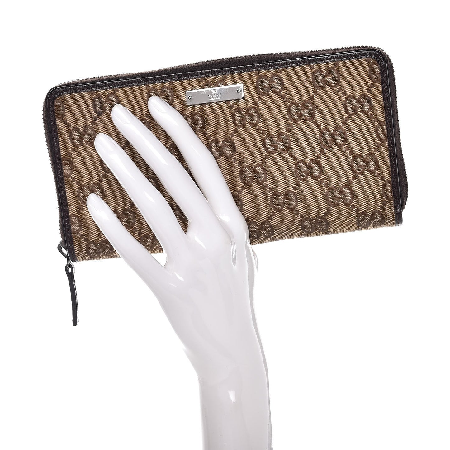 Monogram Metal Bar Zip Around Wallet Dark Brown