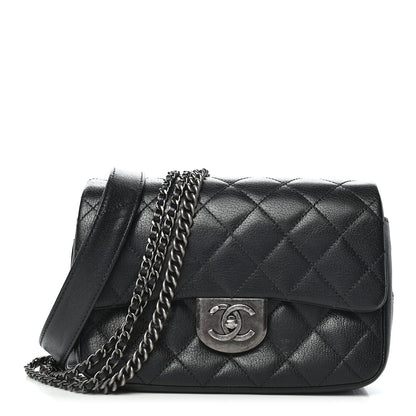Chanel Shiny Goatskin Quilted Small Double Carry Waist Chain Flap Black 1 of 9