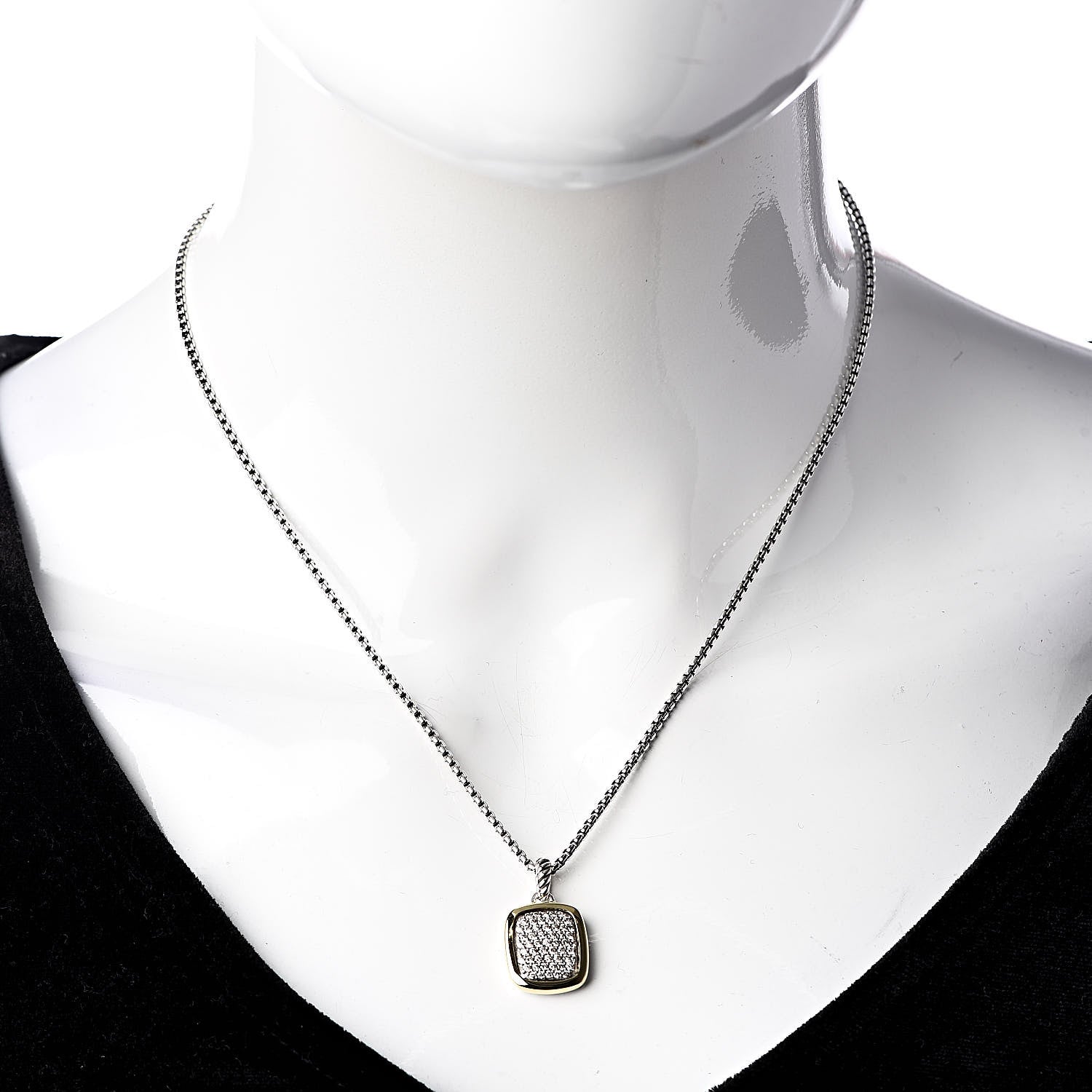 David Yurman Sterling Silver 18K Yellow Gold Diamond Noblesse Pendant Necklace 2 of 5