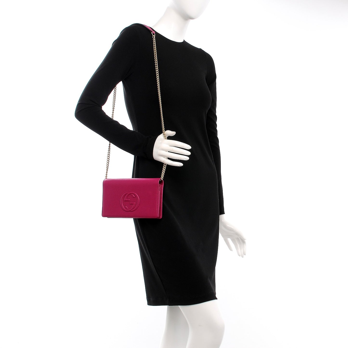 Pebbled Calfskin Soho Wallet on Chain Bright Bougainvillea