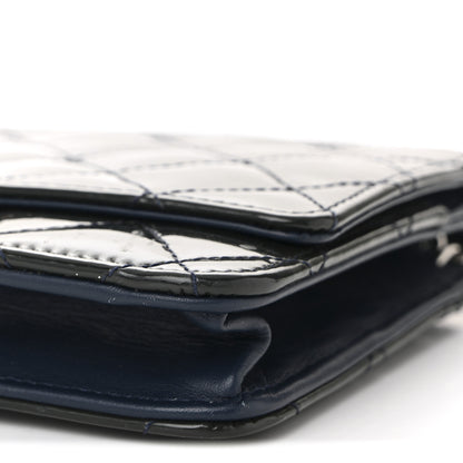 Chanel Patent Quilted Wallet On Chain WOC Navy Blue 20 of 21
