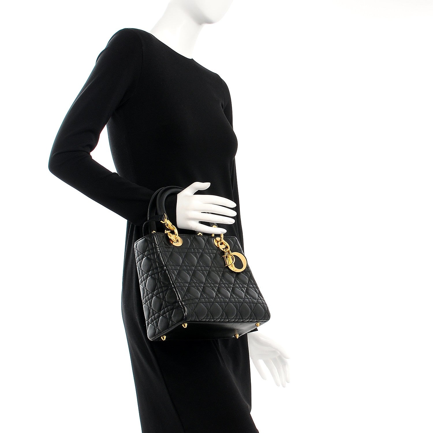 Christian Dior Lambskin Cannage Medium Lady Dior Black 3 of 10