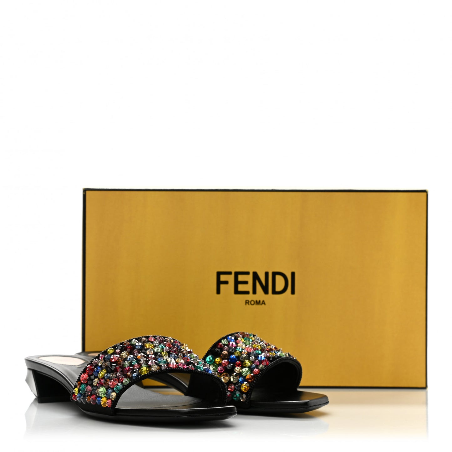 Crystal Embellished Slide Sandals 39.5 Black Multicolor