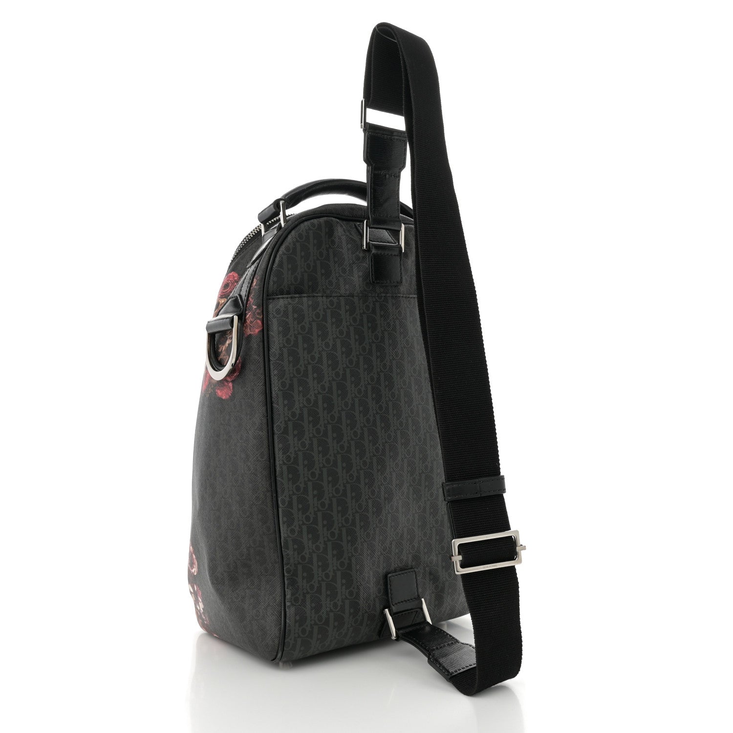 Christian Dior x Toru Kamei Coated Canvas Floral Skull Sling Backpack Grey Multicolor 3 of 11