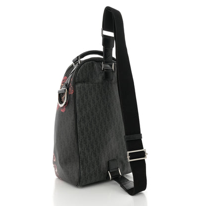 Christian Dior x Toru Kamei Coated Canvas Floral Skull Sling Backpack Grey Multicolor 3 of 11
