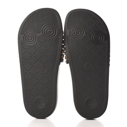 Gucci Calfskin Crystal Embellished Web Slide Sandals 35 Blue Red 5 of 8