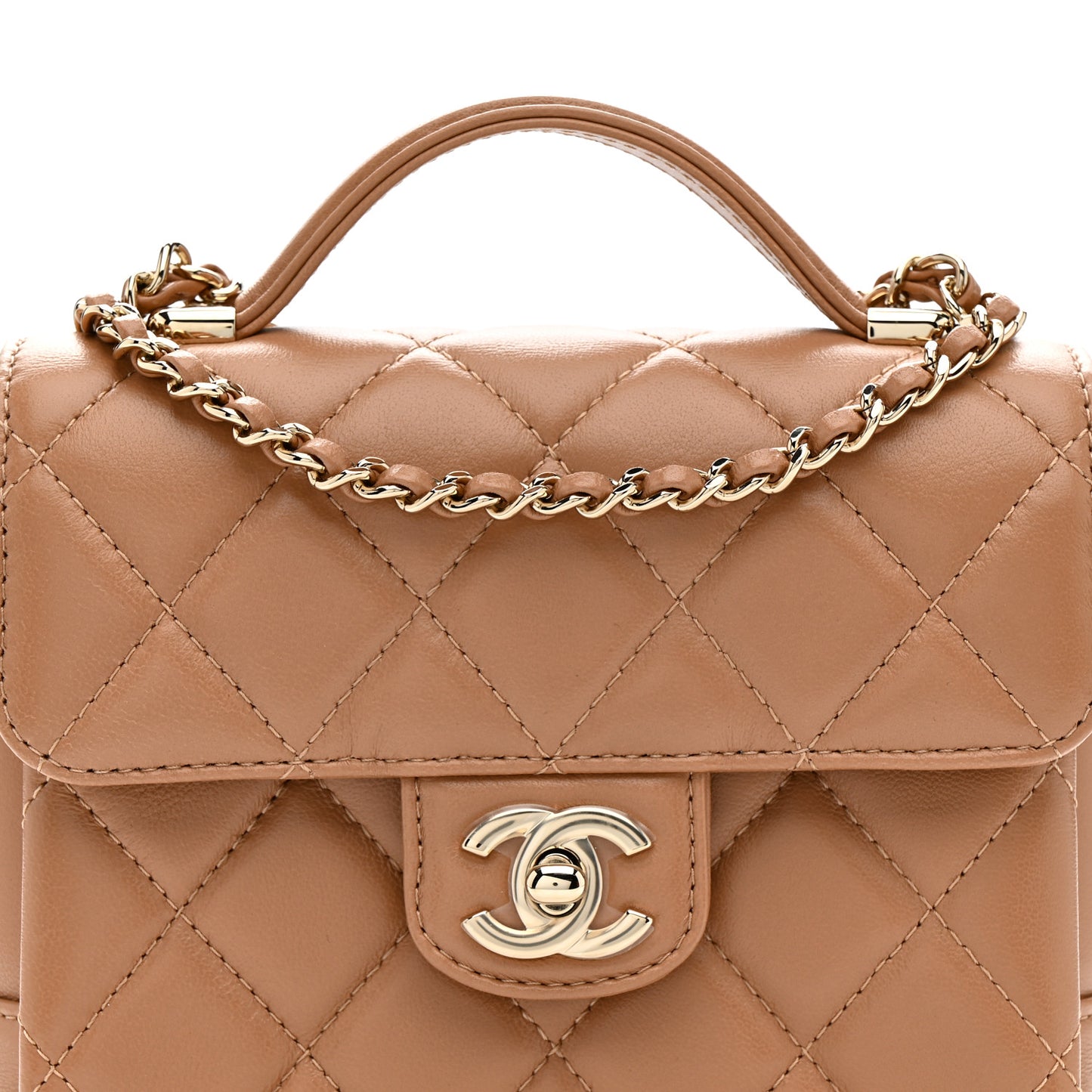 Lambskin Quilted Mini Retro Twist Top Handle Flap Beige