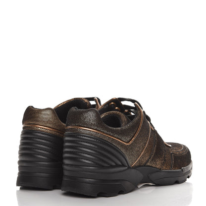 Chanel Fabric Calfskin CC Sneakers 36.5 Golden Brown 4 of 9