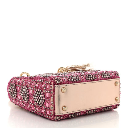 Christian Dior Metallic Calfskin Satin Celestial Bead Embroidery Cannage Mini Lady Dior Rose Des Vents 4 of 10