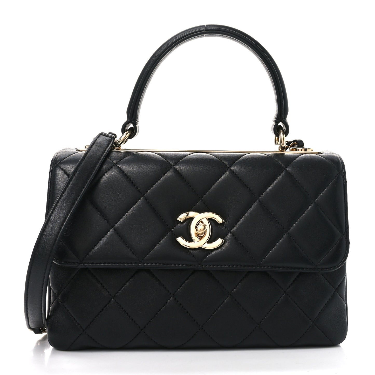 Lambskin Quilted Small Trendy CC Dual Handle Flap Bag Black