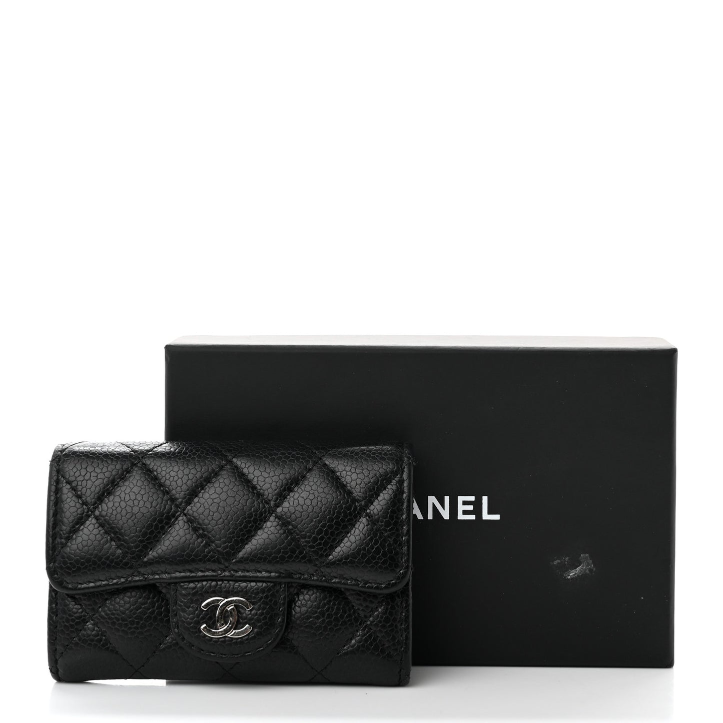Caviar Quilted Flap Card Holder Black