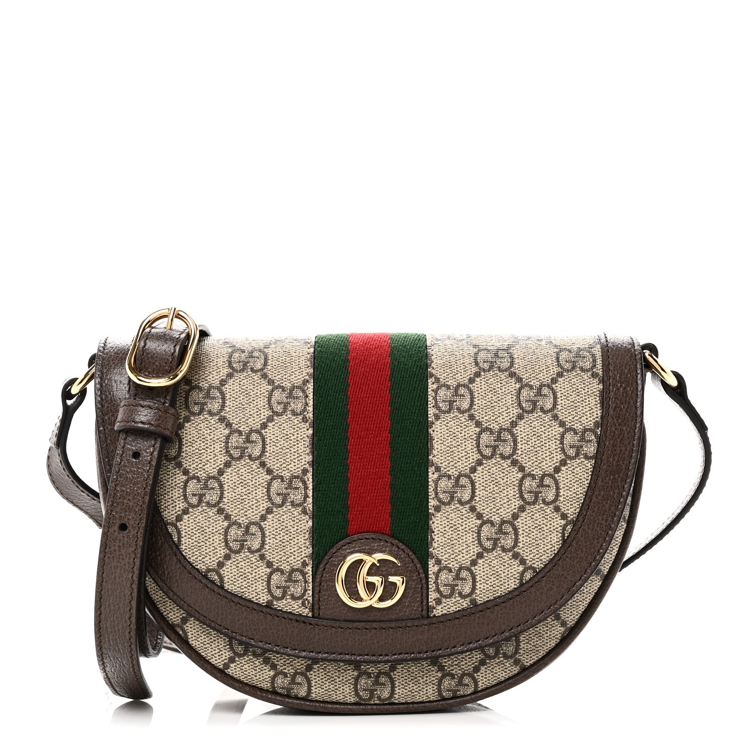 Gucci GG Supreme Monogram Textured Dollar Calfskin Web Mini Ophidia Flap Shoulder Bag Beige Ebony New Acero 1 of 11