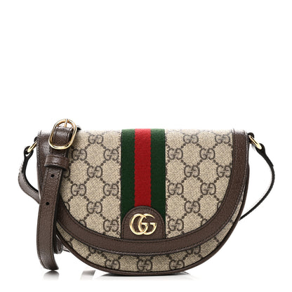 Gucci GG Supreme Monogram Textured Dollar Calfskin Web Mini Ophidia Flap Shoulder Bag Beige Ebony New Acero 1 of 11