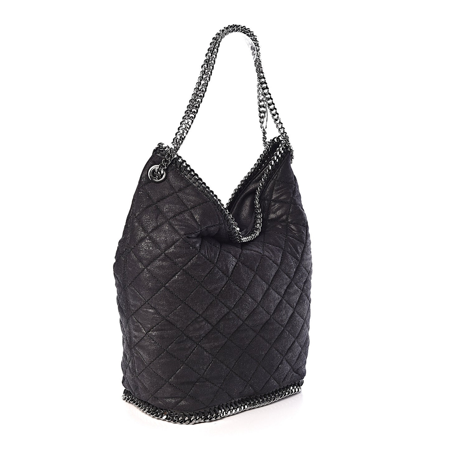 Quilted Shaggy Deer Large Falabella Bucket Bag Black