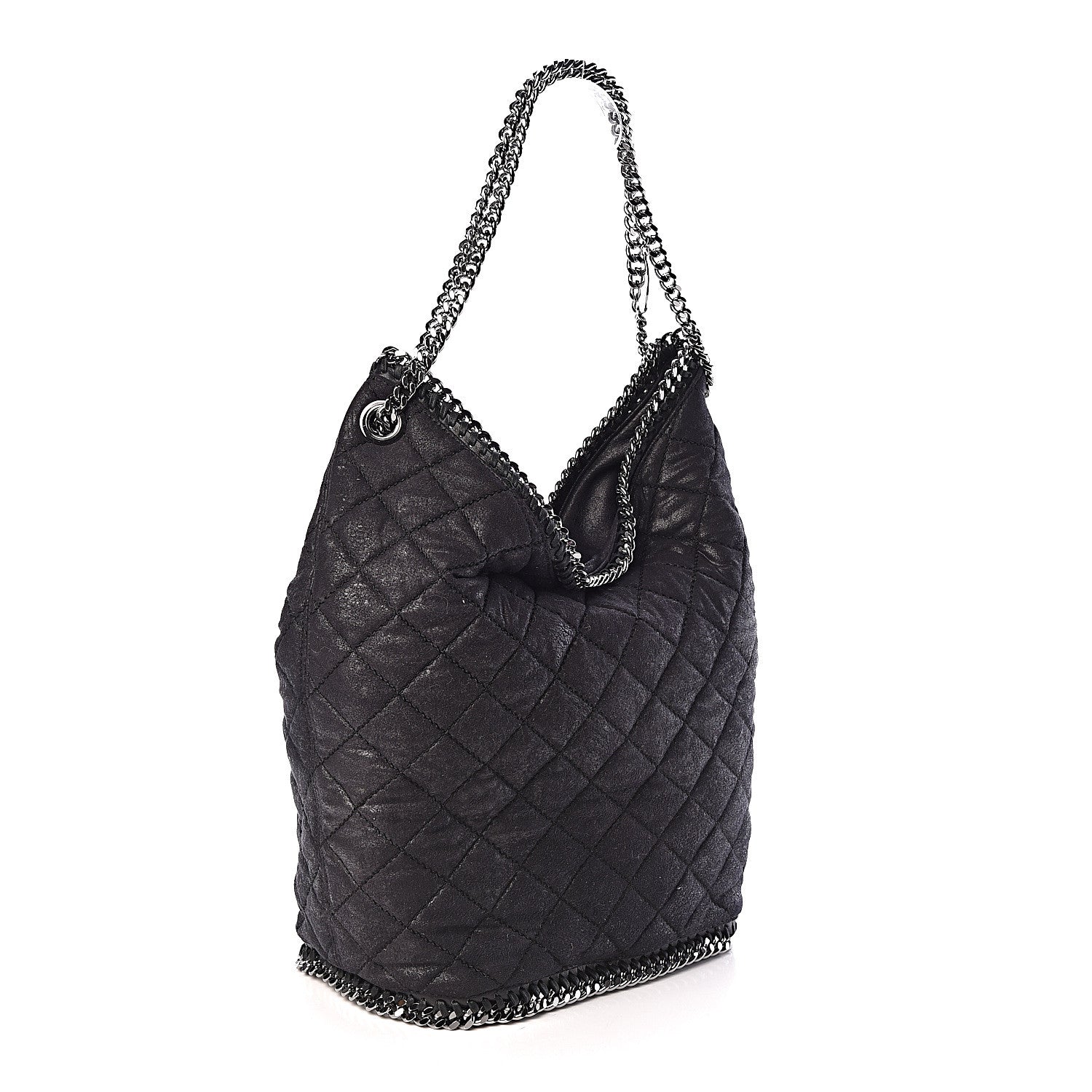 Stella McCartney Quilted Shaggy Deer Large Falabella Bucket Bag Black 3 of 8