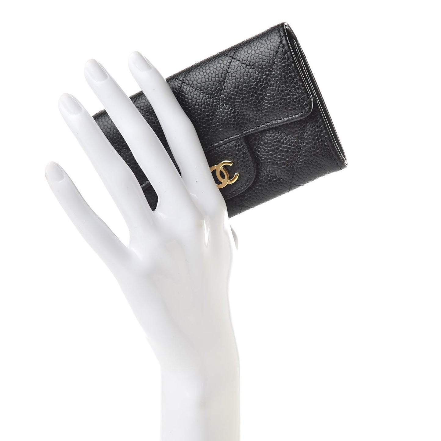 Caviar Quilted Flap Card Holder Wallet Black