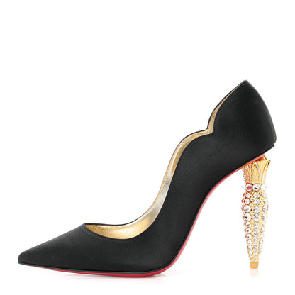 Christian Louboutin Crepe Satin Crystal LipStrass 100 Pumps 37.5 Black 1 of 8