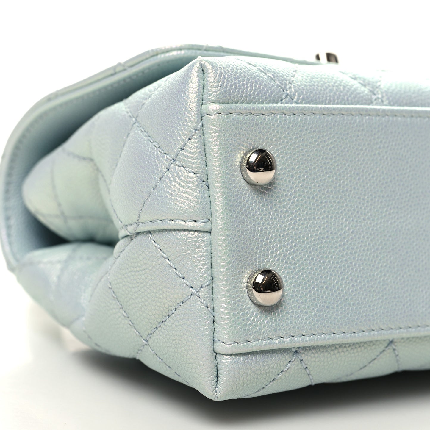 Iridescent Caviar Quilted Extra Mini Coco Handle Flap Light Blue