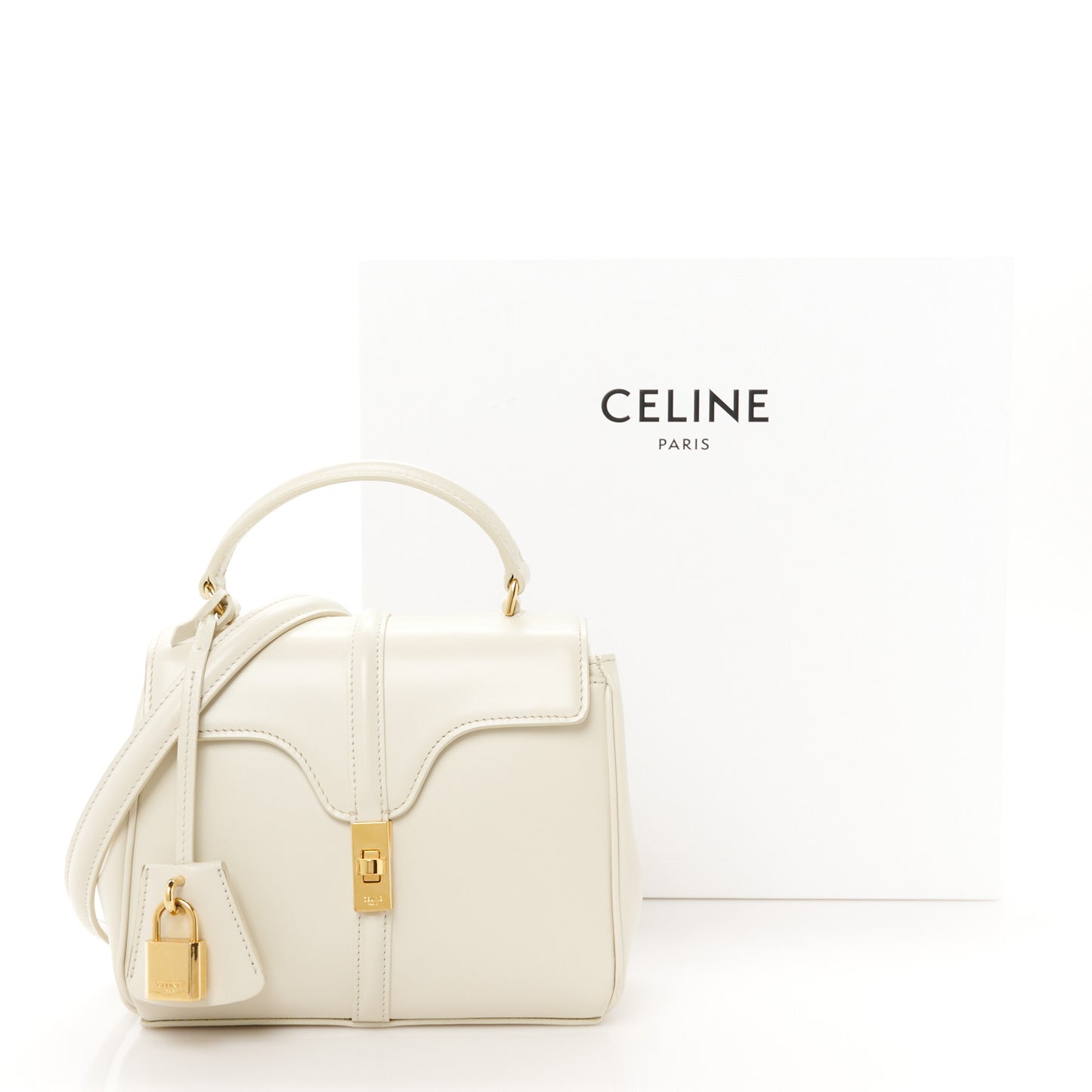 Satinated Calfskin Mini 16 Top Handle Bag White Cotton