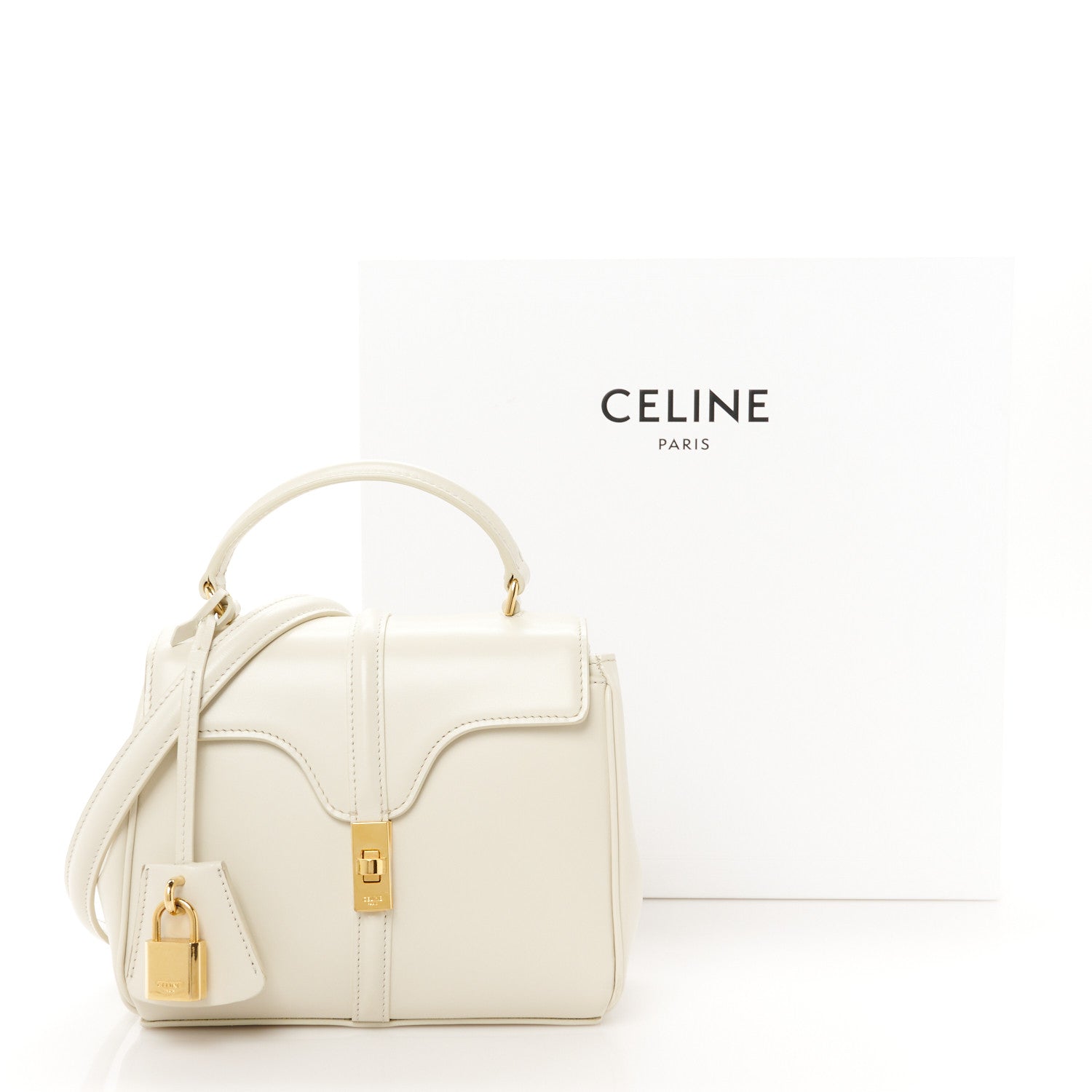 Celine Satinated Calfskin Mini 16 Top Handle Bag White Cotton 12 of 12